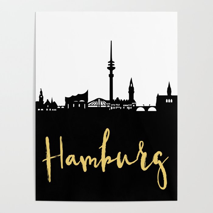 HAMBURG GERMANY DESIGNER SILHOUETTE SKYLINE ART Poster