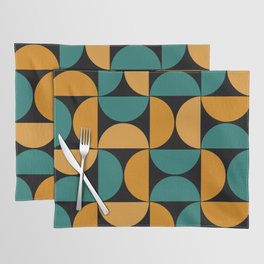 Mid century geometric pattern on black background 3 Placemat