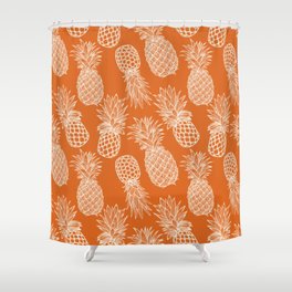 Fresh Pineapples Orange & White Shower Curtain