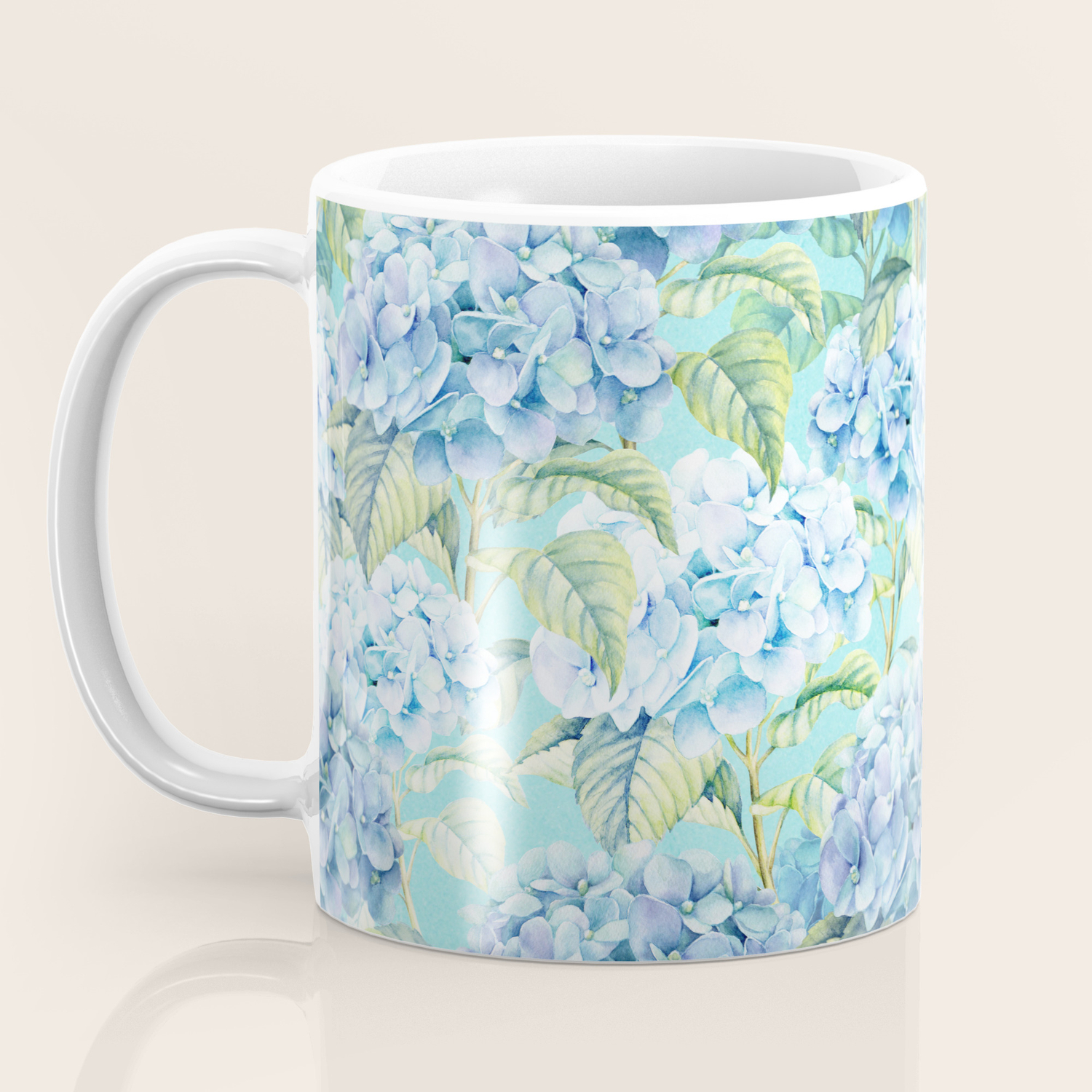 Blue Floral Hydrangea Flower Flowers Vintage Watercolor Pattern