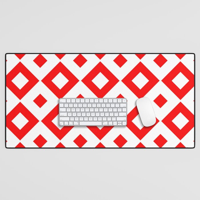 Red Check Diamond Pattern Desk Mat