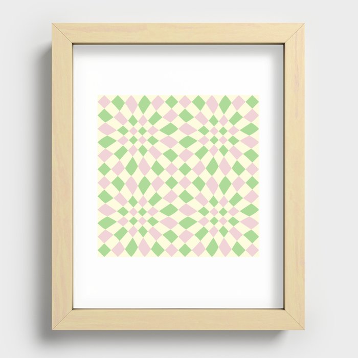 Warped Tiles Pattern (Pastel Pink & GreenColor Palette) Recessed Framed Print