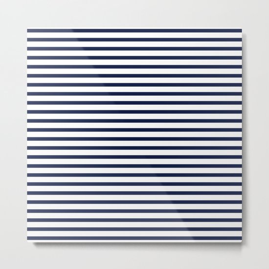 Indigo Navy Blue Nautical Stripes Metal Print