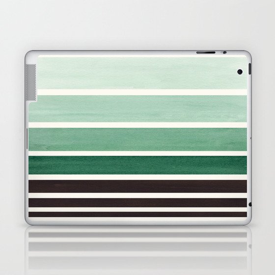Deep Green Minimalist Watercolor Mid Century Staggered Stripes Rothko Color Block Geometric Art Laptop & iPad Skin