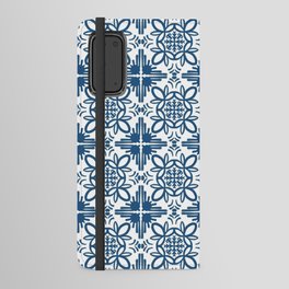 Cheerful Retro Modern Kitchen Tile Pattern Denim Blue Android Wallet Case