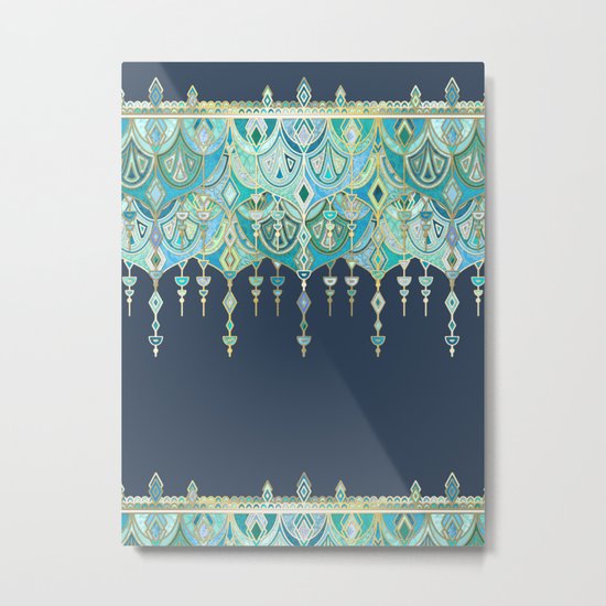 Art Deco Double Drop in Blues and Greens Metal Print