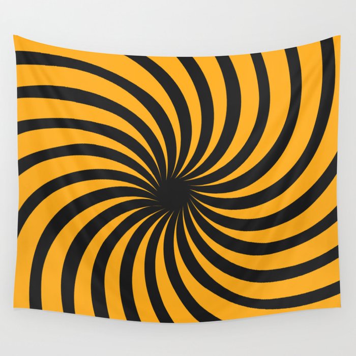 Black and Yellow Radial Sunbeams. Wall Tapestry