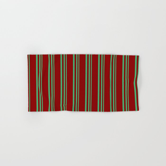 Sea Green & Dark Red Colored Stripes/Lines Pattern Hand & Bath Towel