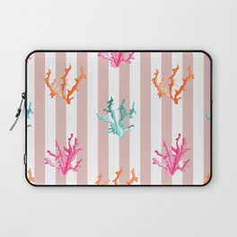 Colorful Coral Reef on Pale Blush Rose Stripes Laptop Sleeve