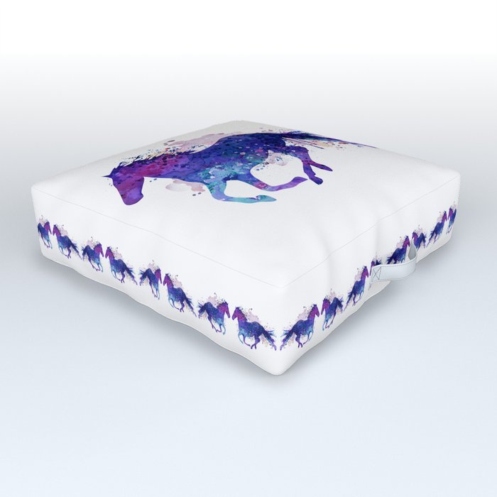Running Horse Watercolor Silhouette Outdoor Floor Cushion