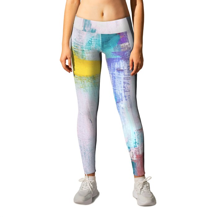 Colfax: an interesting, vibrant, abstract mixed media piece in a variety of colors Leggings