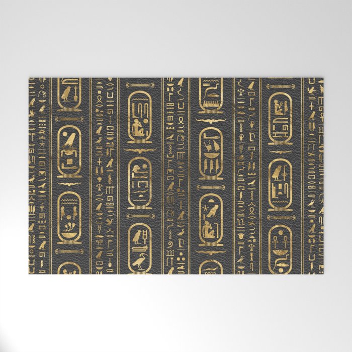 Egyptian hieroglyphs Gold on Leather Welcome Mat