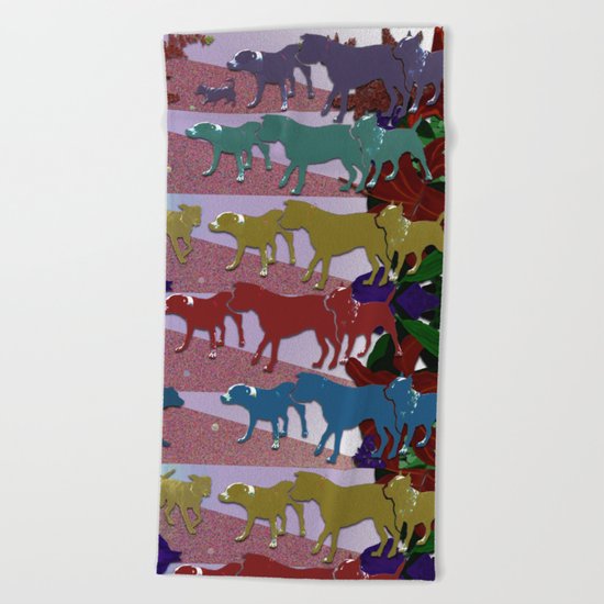 Dogs and Flowers Beach Towel