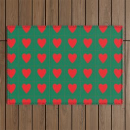 Teal red hearts pattern Outdoor Rug