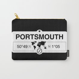 Portsmouth England GPS Coordinates Map Artwork with Compass Carry-All Pouch