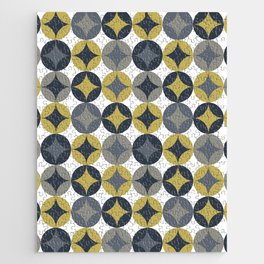 Retro Geometric Pattern Navy Blue, Grey and Yellow Jigsaw Puzzle