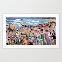 The Grande Beach at Biarritz, France coastal seaside landscape painting by Jacqueline Marval Art Print