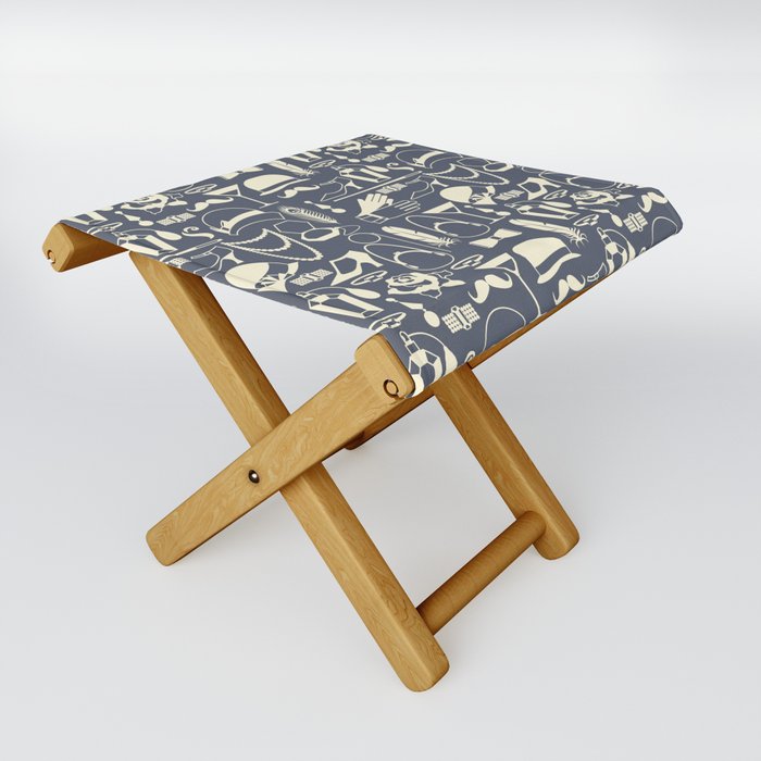 White Fashion 1920s Vintage Pattern on Dark Gray Folding Stool