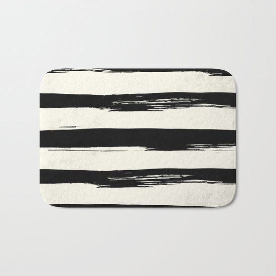 Tribal Paint Stripes Black and Cream Bath Mat