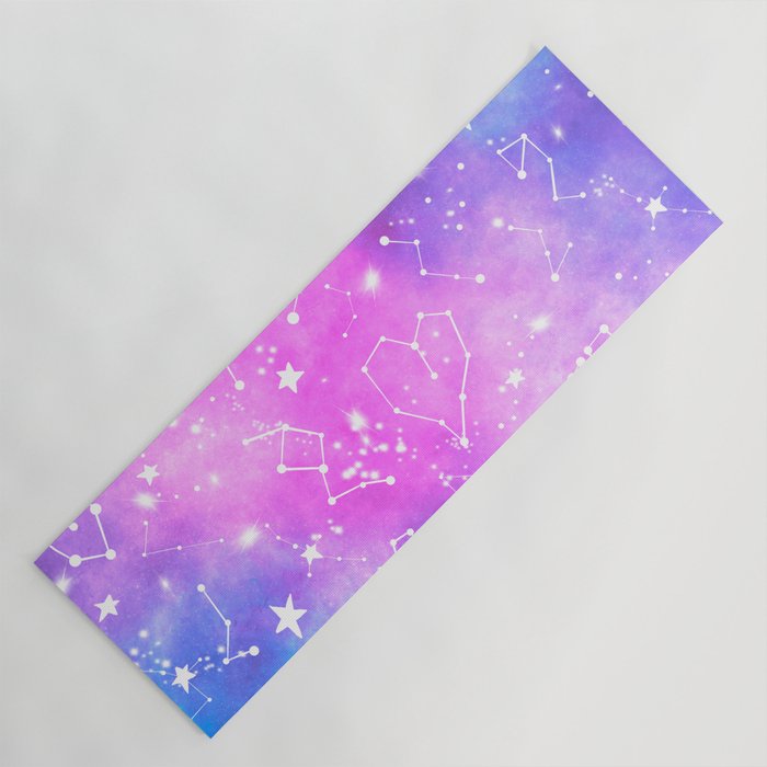 White constellation universe pattern zodiac on purple blue nebula space  watercolor Yoga Mat by Audrey Chenal