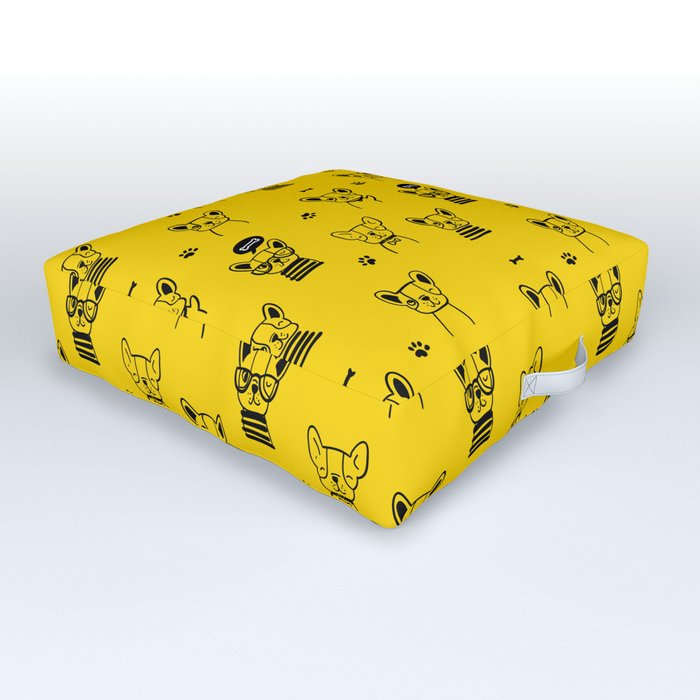 Yellow and Black Hand Drawn Dog Puppy Pattern Outdoor Floor Cushion