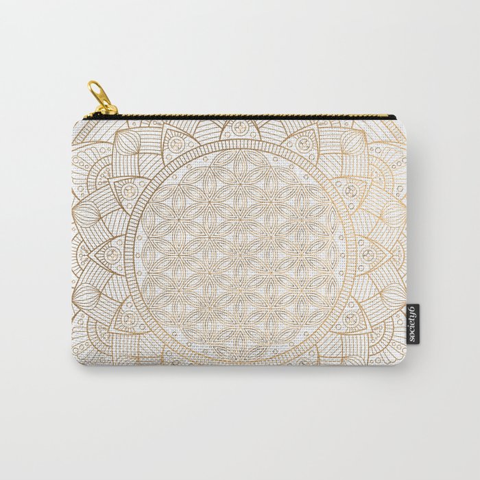 The Flower of Life Gold Mandala Pattern With White Shimmer Carry-All Pouch