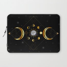 Triple Goddess golden moon phases with witch hands Laptop Sleeve