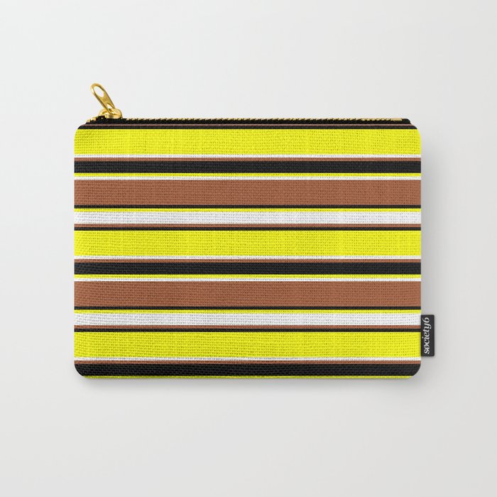Yellow, White, Sienna & Black Colored Stripes/Lines Pattern Carry-All Pouch