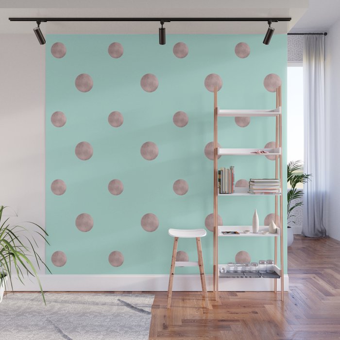 Happy Polka Dots Rose Gold On Mint 1 Decor Art Society6 Wall Mural By Anitabellajantzart