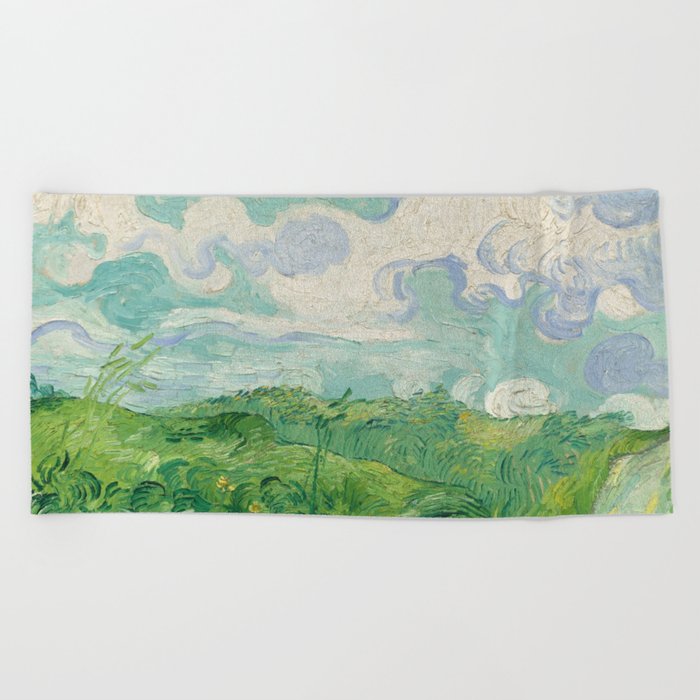 Green Wheat Fields, Auvers, 1890, Vincent van Gogh Beach Towel
