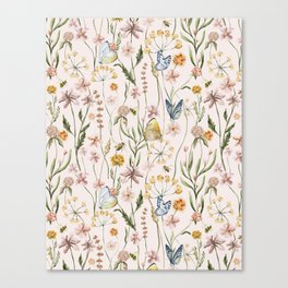 Scandinavian Blush Midsummer Dried Wildflower Watercolor Meadow 7 Canvas Print