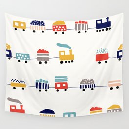 Seamless pattern with cute color trains Wall Tapestry