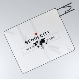 Benin City - Nigeria - World Map with GPS Coordinates Picnic Blanket