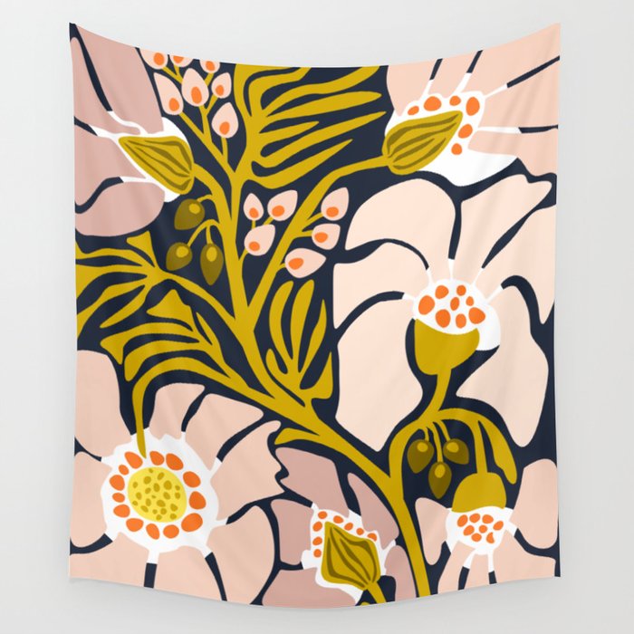 Backyard flower – modern floral illustration Wall Tapestry