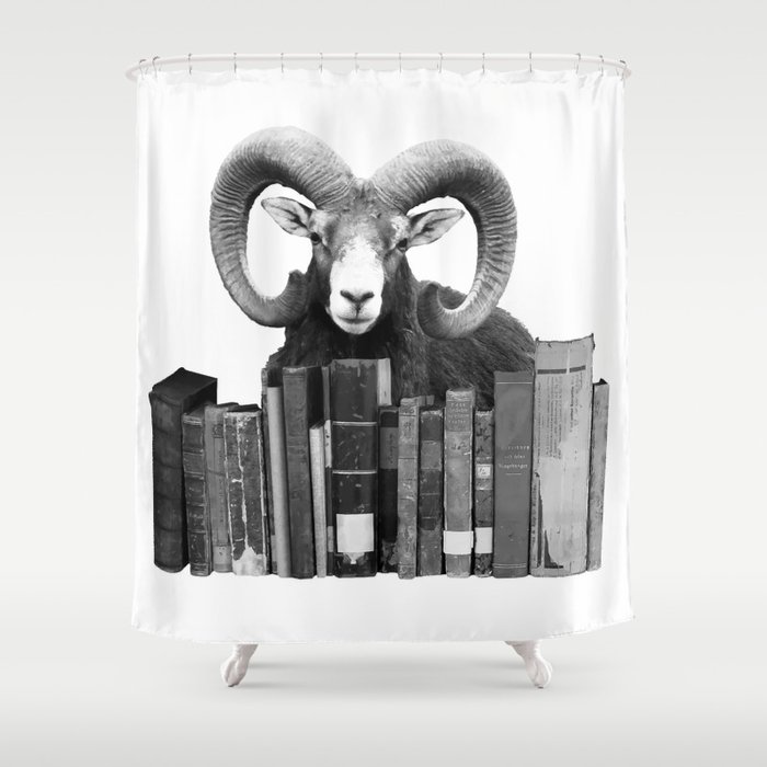 Aries - old Books Journalist Library Shower Curtain