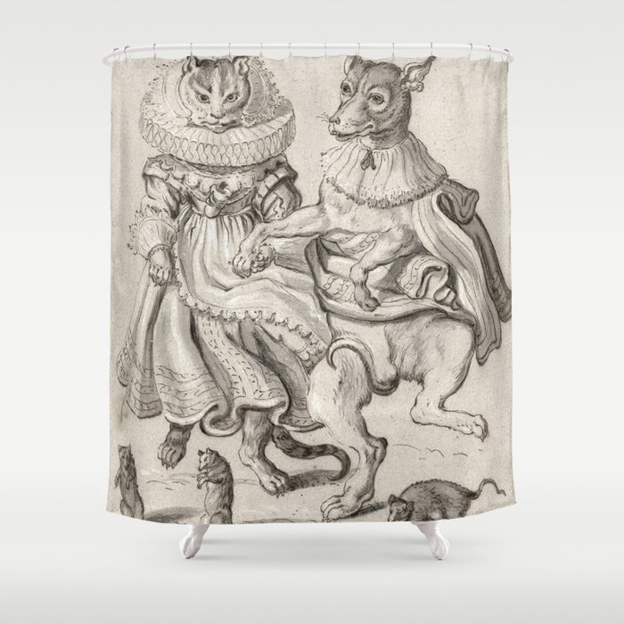 A Dancing Cat and Dog, Adriaen Pietersz. van de Venne, c. 1620 - c. 1660 Shower Curtain