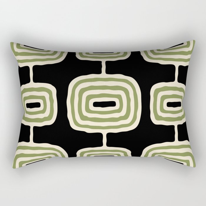 Mid Century Modern Decoration 236 Black Beige and Olive Green Rectangular Pillow