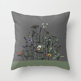 Midnight Meadow - Wildflowers Throw Pillow