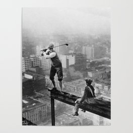 Tough Par Four - Golf Game at 1000 feet black and white photograph Poster