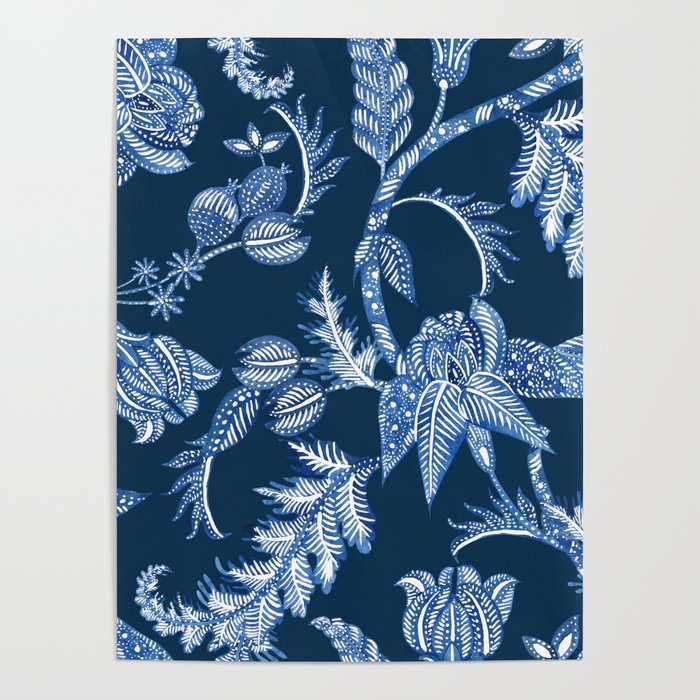 ROYAL BLUE BATIK FLORAL Poster