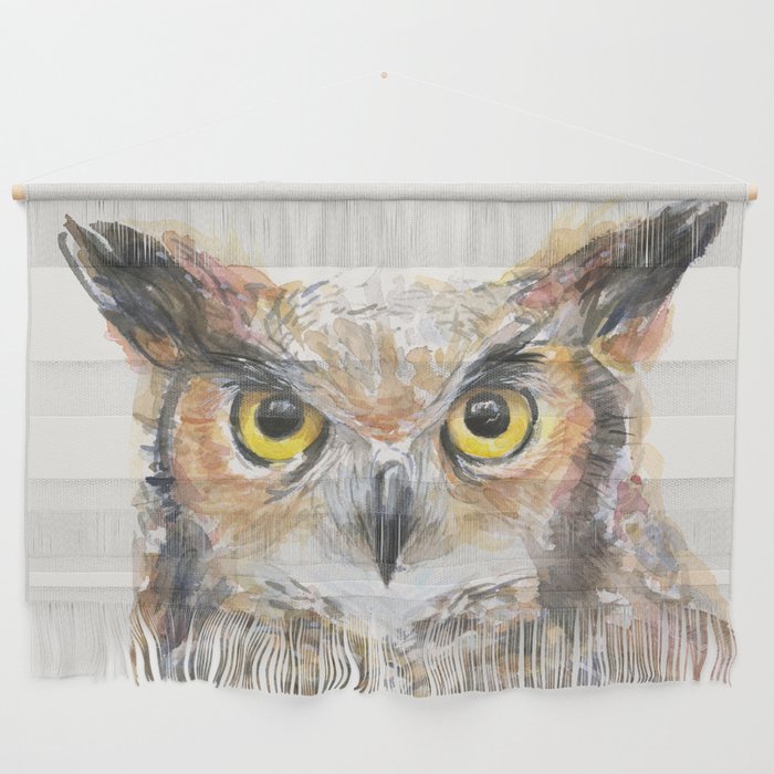 Owl Watercolor Great Horned Owl Painting Wall Hanging