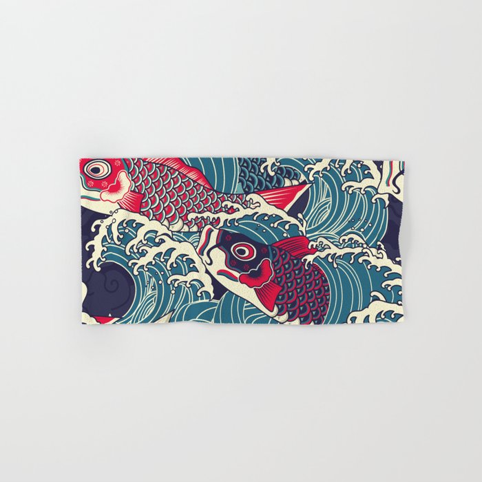 Colorful japanese Koi/carp fish in the wave seamless pattern Hand & Bath Towel