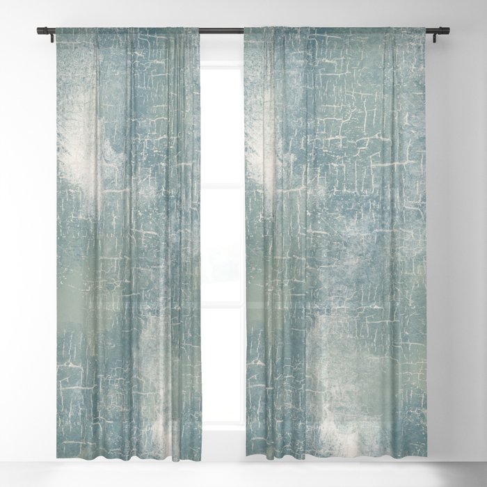 Grunge Abstract Art In Teal Olive Green And Cream Sheer Curtain