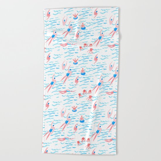 swimmers in the sea pattern Beach Towel