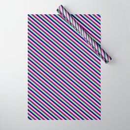 [ Thumbnail: Light Pink, Purple, Light Green & Blue Colored Pattern of Stripes Wrapping Paper ]