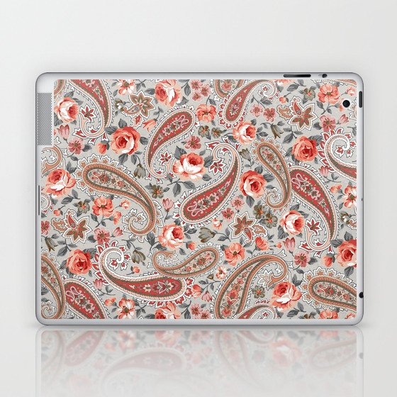 Gray Red Rose Floral Paisley Laptop & iPad Skin