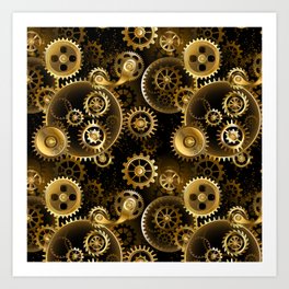 Steampunk Seamless Brass Gears Art Print