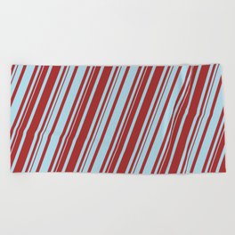[ Thumbnail: Light Blue & Brown Colored Lines Pattern Beach Towel ]