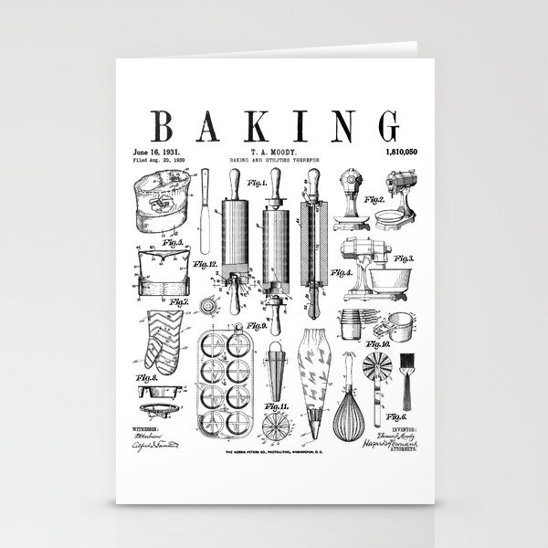 Baking Cooking Baker Pastry Chef Kitchen Vintage Patent Stationery Cards