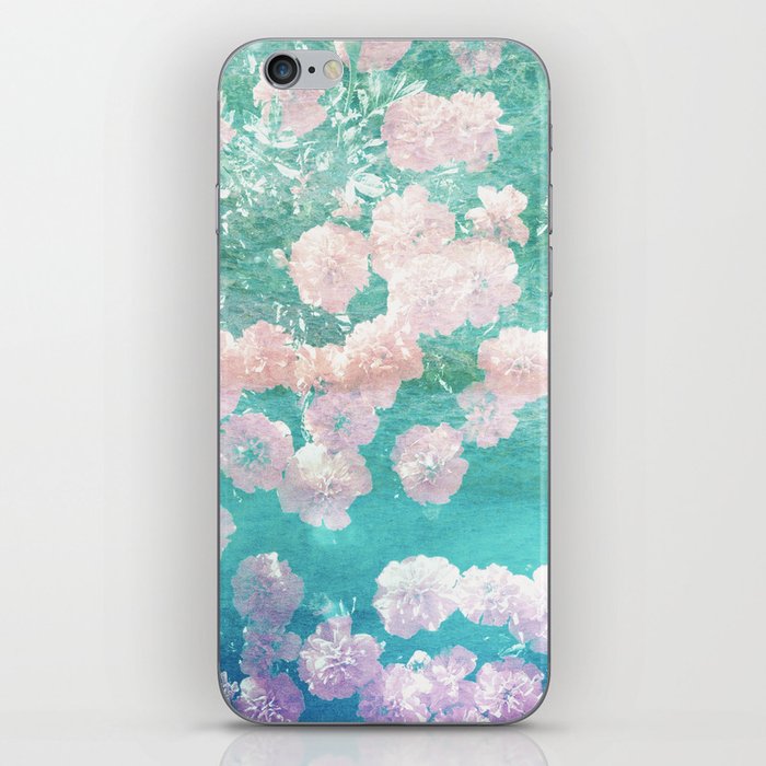 pink and green floral vintage photo effect iPhone Skin